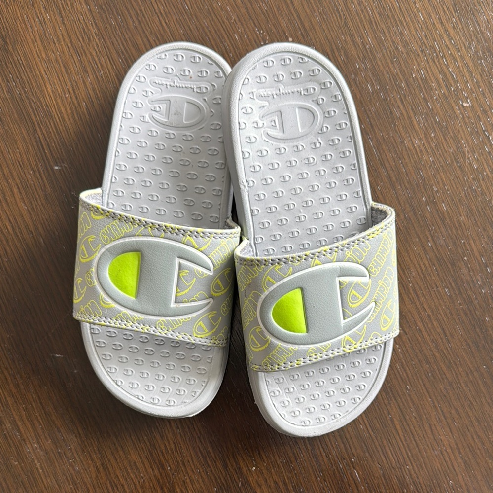 Champion Gray and Green Slide Sandals with Cushioned Footbed - Picture 4 of 6